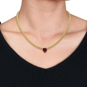 Gold Heart Necklace with Red Gemstone